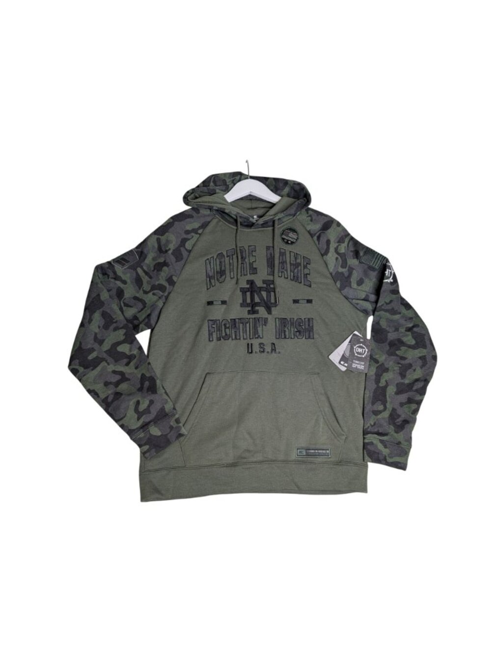 Mens Colosseum Olive/Camo Notre Dame Fighting Irish OHT Military Hoodie Sz L - Picture 11 of 12